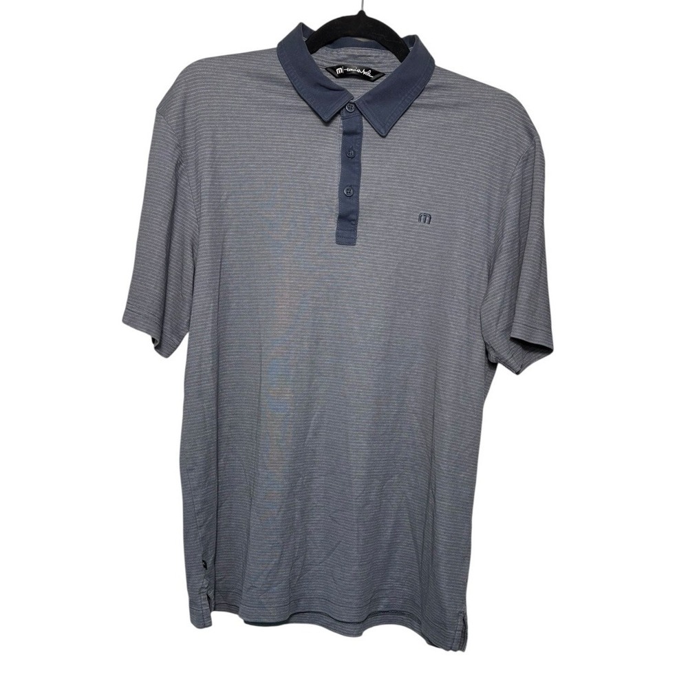 Travis Mathew Blue Striped Polo Shirt Size Medium Golf Preppy Performance - Picture 1 of 5